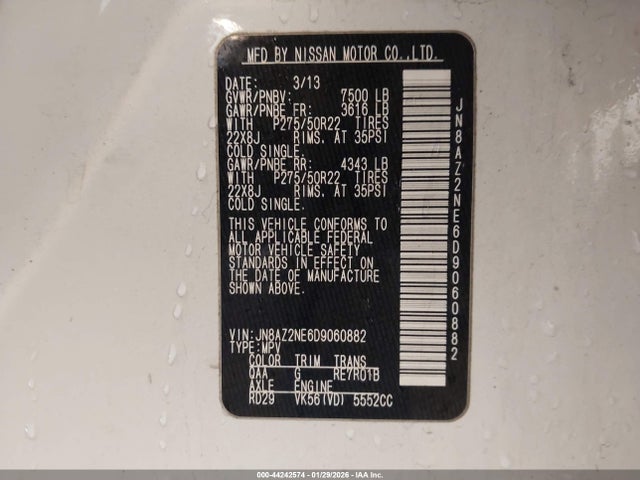 Продажа на аукционе авто 2013 Infiniti Qx56, vin: JN8AZ2NE6D9060882, номер лота: 44242574