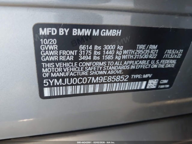 Aukcja sprzedaży 2021 Bmw X5 M, vin: 5YMJU0C07M9E85852, numer aukcji: 44242581