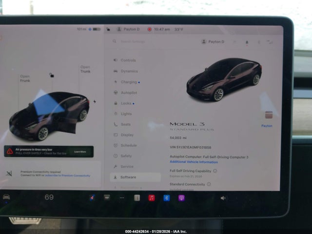 44242634 :رقم المزاد ، 5YJ3E1EA0MF031858 vin ، 2021 Tesla Model 3 Standard Range Plus Rear-wheel Drive مزاد بيع