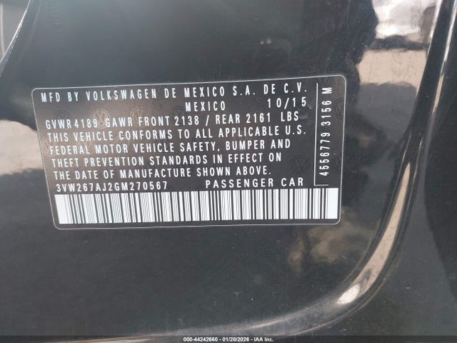 3VW267AJ2GM270567 Volkswagen Jetta 1.4t S