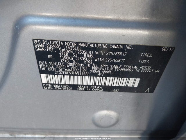 2T3ZFREVXHW388683 Toyota RAV4 LE