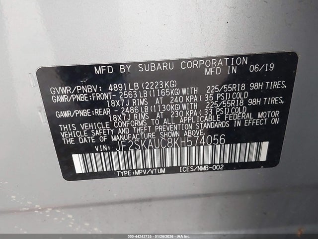Продажа на аукционе авто 2019 Subaru Forester Limited, vin: JF2SKAUC8KH574056, номер лота: 44242735