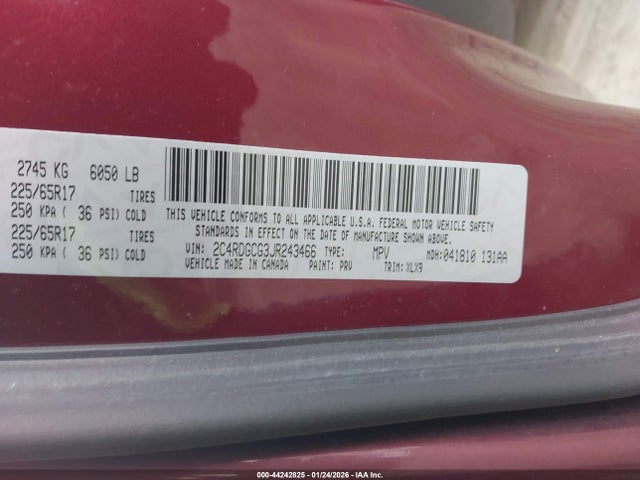 Aukcja sprzedaży 2018 Dodge Grand Caravan Sxt, vin: 2C4RDGCG3JR243466, numer aukcji: 44242825