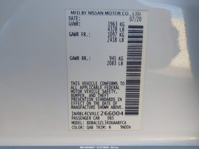 1N4BL4CVXLC266004 Nissan Altima Sr Fwd