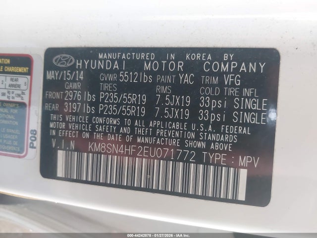 Hyundai Santa Fe Gls 2014 KM8SN4HF2EU071772 Image 9