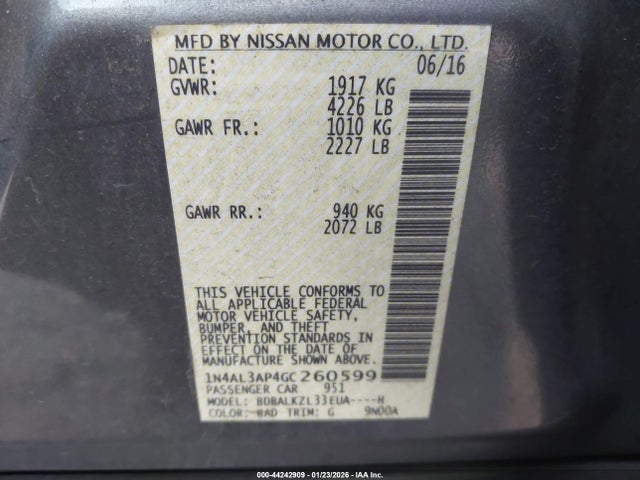 1N4AL3AP4GC260599 Nissan Altima 2.5 Sv