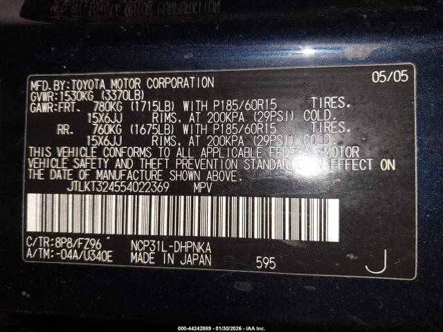 44242989 :رقم المزاد ، JTLKT324554022369 vin ، 2005 Scion Xb مزاد بيع