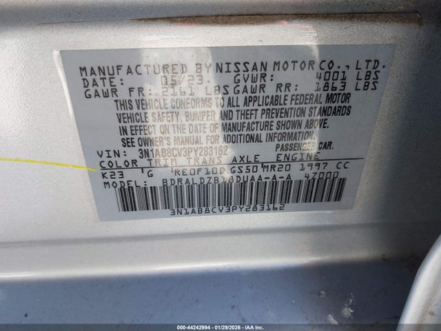 3N1AB8CV3PY283162 Nissan Sentra Sv Xtronic Cvt