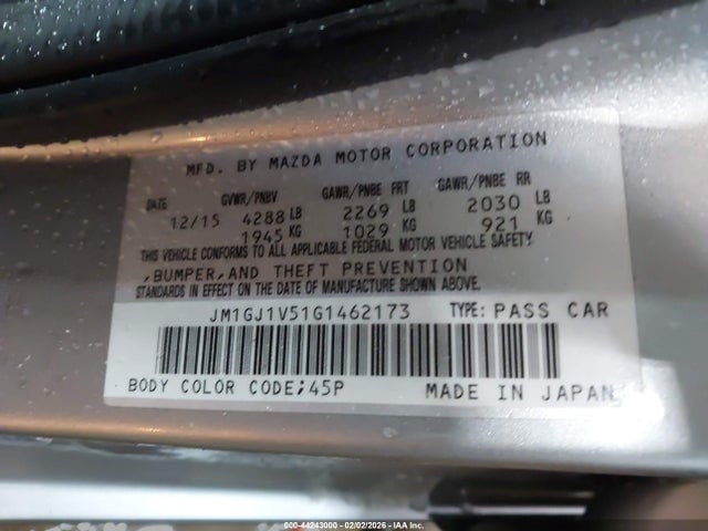 Продаж на аукціоні авто 2016 Mazda Mazda6 I Touring, vin: JM1GJ1V51G1462173, номер лоту: 44243000