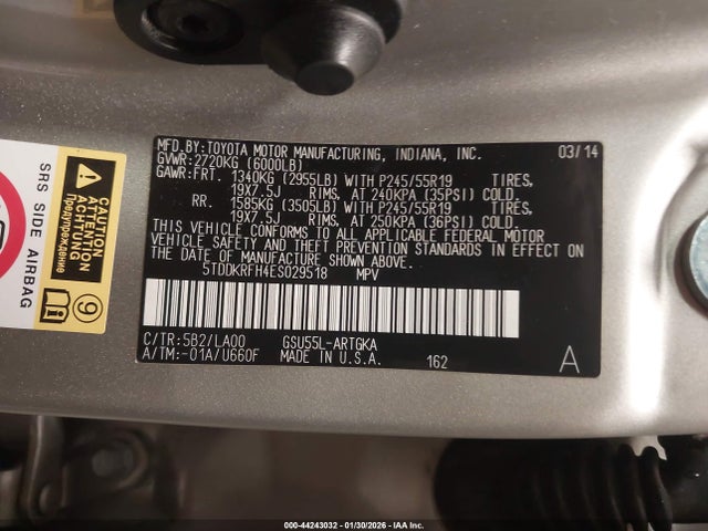 Toyota Highlander Limited V6 2014 5TDDKRFH4ES029518 Image 9