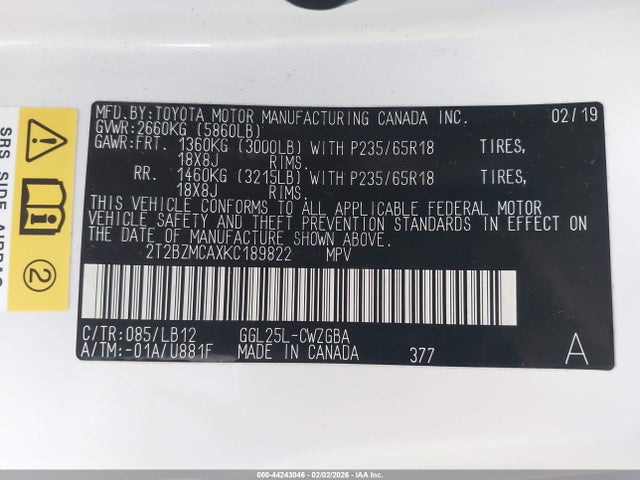 Aukcja sprzedaży 2019 Lexus Rx 350, vin: 2T2BZMCAXKC189822, numer aukcji: 44243046