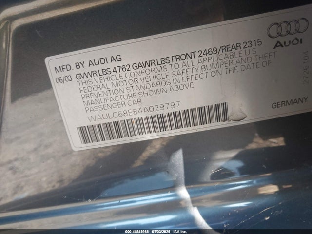 2004 AUDI A4 WAULC68E84A029797 Photo 8