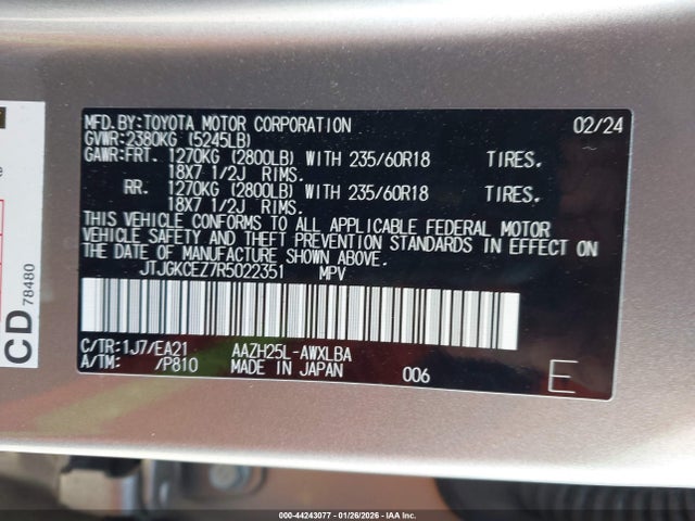 Aukcja sprzedaży 2024 Lexus Nx 350h Premium, vin: JTJGKCEZ7R5022351, numer aukcji: 44243077