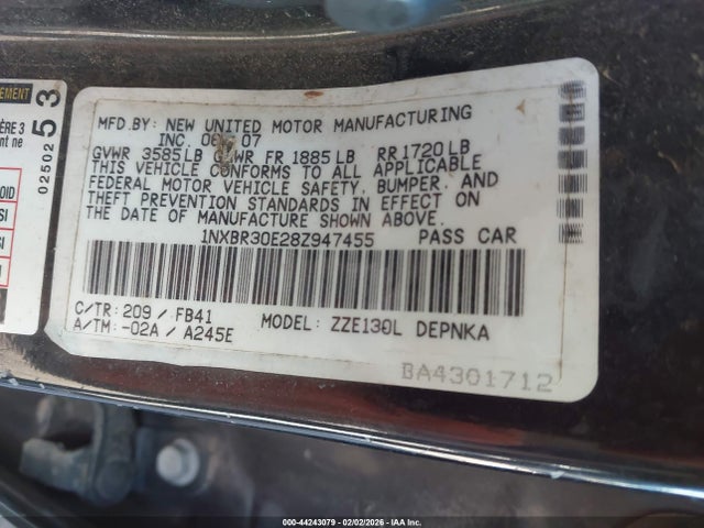 Aukcja sprzedaży 2008 Toyota Corolla Le, vin: 1NXBR30E28Z947455, numer aukcji: 44243079