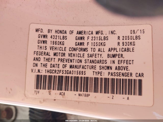 1HGCR2F53GA015695 Honda Accord Sport