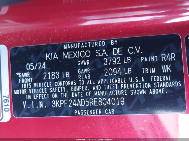 3KPF24AD5RE804019 KIA Forte Lxs