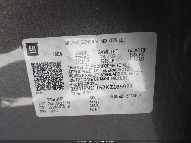 Aukcja sprzedaży 2019 Cadillac Xt5 Luxury, vin: 1GYKNCRS2KZ165928, numer aukcji: 44243176