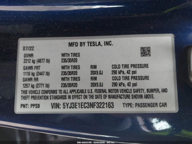 2022 TESLA MODEL 3 5YJ3E1EC3NF322163 Photo 8