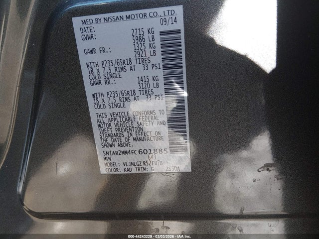 Nissan Pathfinder Sl 2015 5N1AR2MM4FC601885 Image 9