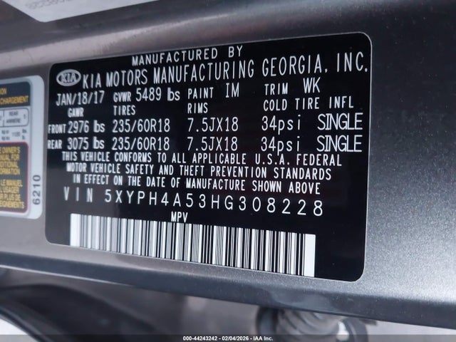 2017 KIA SORENTO 5XYPH4A53HG308228 Photo 8