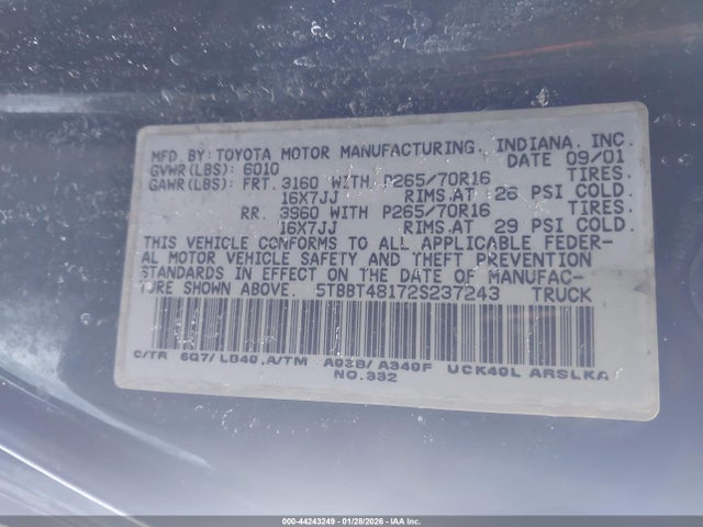 2002 TOYOTA TUNDRA 5TBBT48172S237243 Photo 8