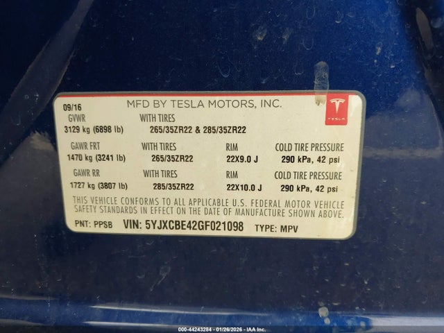 2016 TESLA MODEL X 5YJXCBE42GF021098 Photo 8