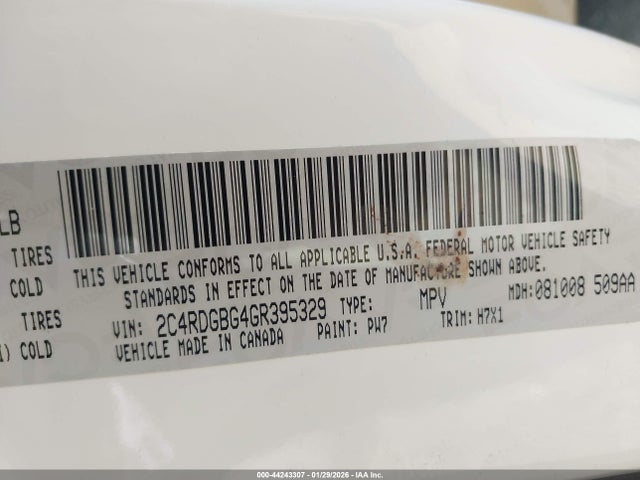 Продаж на аукціоні авто 2016 Dodge Grand Caravan Se, vin: 2C4RDGBG4GR395329, номер лоту: 44243307