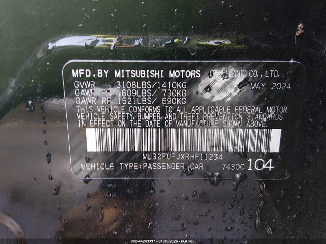 Продажа на аукционе авто 2024 Mitsubishi Mirage G4 Black Edition/es/le, vin: ML32FUFJXRHF11234, номер лота: 44243337