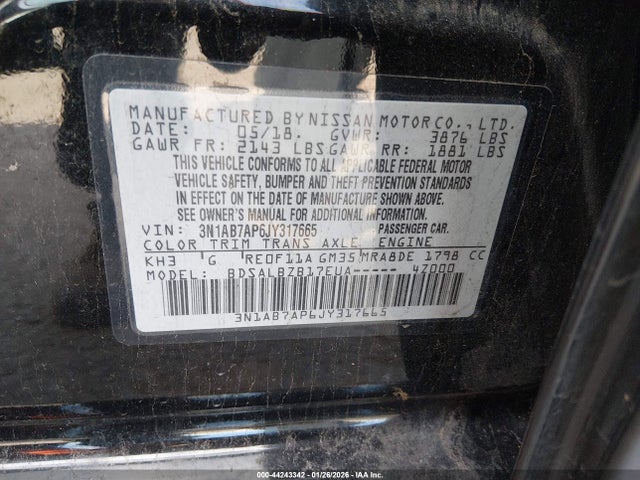 3N1AB7AP6JY317665 Nissan SENTRA S