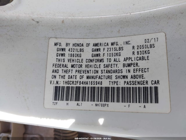 1HGCR2F94HA165948 Honda Accord Ex-l