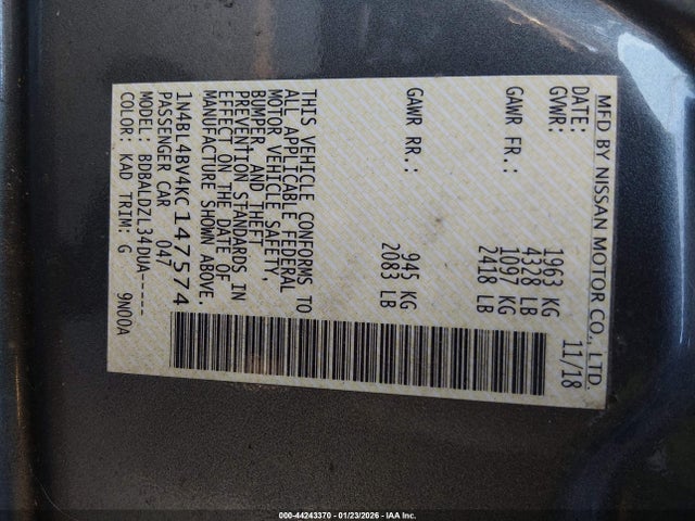 Nissan Altima 2.5 S 2019 1N4BL4BV4KC147574 Image 9