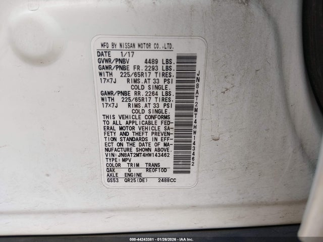 JN8AT2MT4HW143462 Nissan ROGUE S