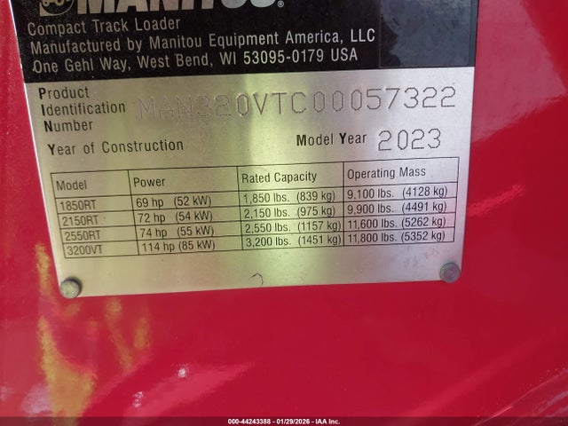 Продаж на аукціоні авто 2023 Manitou 3200vt, vin: MAN320VTC00057322, номер лоту: 44243388