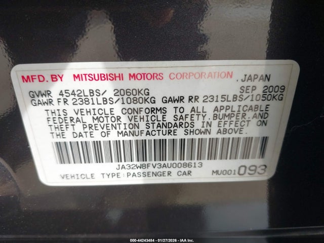 Продаж на аукціоні авто 2010 Mitsubishi Lancer Evolution Gsr, vin: JA32W8FV3AU008613, номер лоту: 44243484