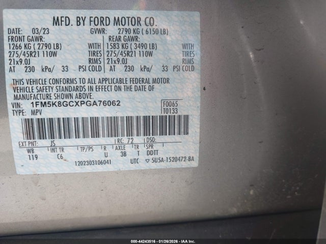 1FM5K8GCXPGA76062 Ford Explorer St