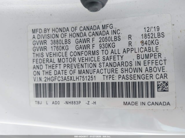 2HGFC3A5XLH751251 Honda CIVIC SI COUPE