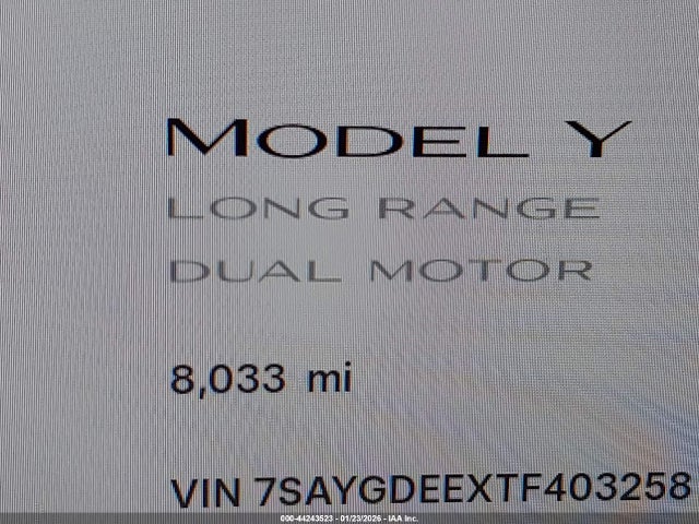 Aukcja sprzedaży 2026 Tesla Model Y Long Range Launch Series/premium All-wheel Drive, vin: 7SAYGDEEXTF403258, numer aukcji: 44243523