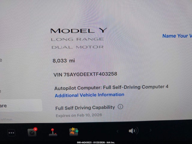 Aukcja sprzedaży 2026 Tesla Model Y Long Range Launch Series/premium All-wheel Drive, vin: 7SAYGDEEXTF403258, numer aukcji: 44243523