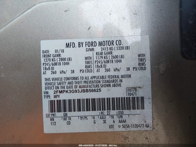 2FMPK3G93JBB56625 Ford EDGE SE