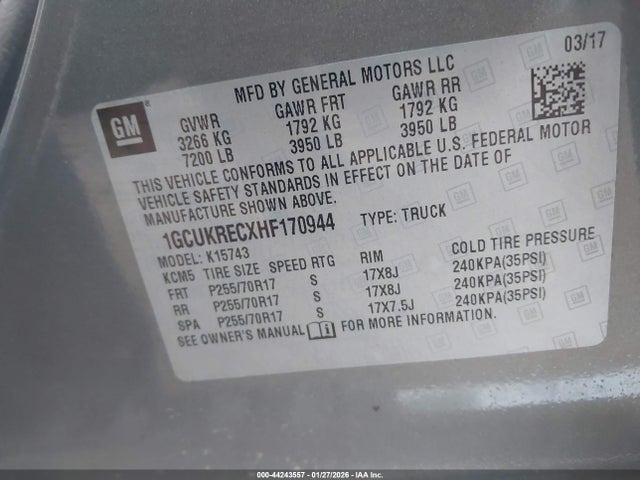 1GCUKRECXHF170944 Chevrolet Silverado 1500 1lt