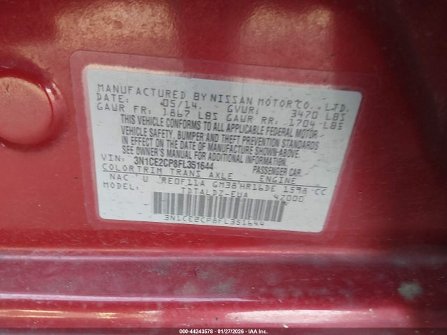 Nissan Versa Note S (sr)/s Plus/sl/sr/sv 2015 3N1CE2CP8FL351644 Image 9