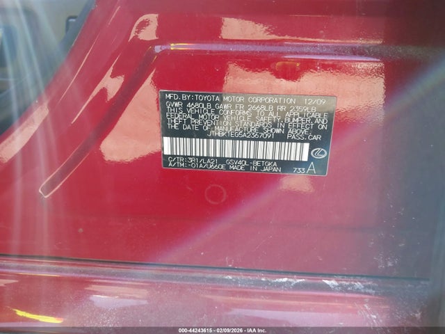 Продажа на аукционе авто 2010 Lexus Es 350, vin: JTHBK1EG5A2367091, номер лота: 44243615