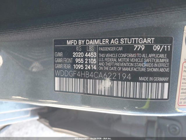 44243651 :رقم المزاد ، WDDGF4HB4CA622194 vin ، 2012 Mercedes-benz C 250 Luxury/sport مزاد بيع
