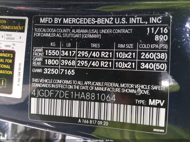 Aukcja sprzedaży 2017 Mercedes-benz Gls 550 4matic, vin: 4JGDF7DE1HA881064, numer aukcji: 44243652