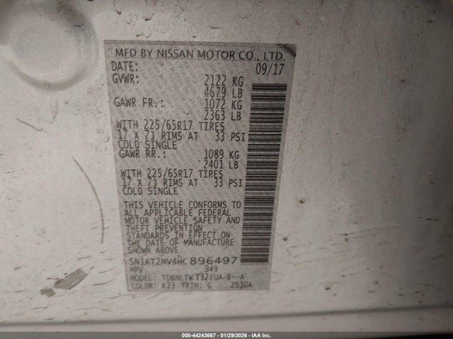 5N1AT2MV4HC896497 Nissan ROGUE SV