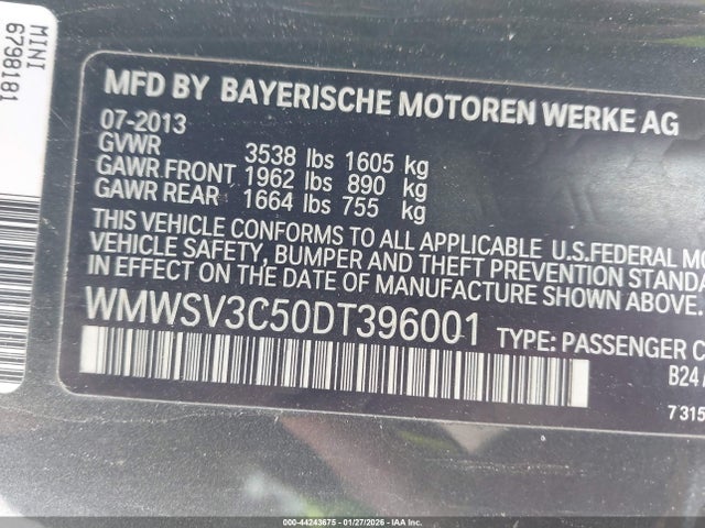 2013 MINI HARDTOP WMWSV3C50DT396001 Photo 8