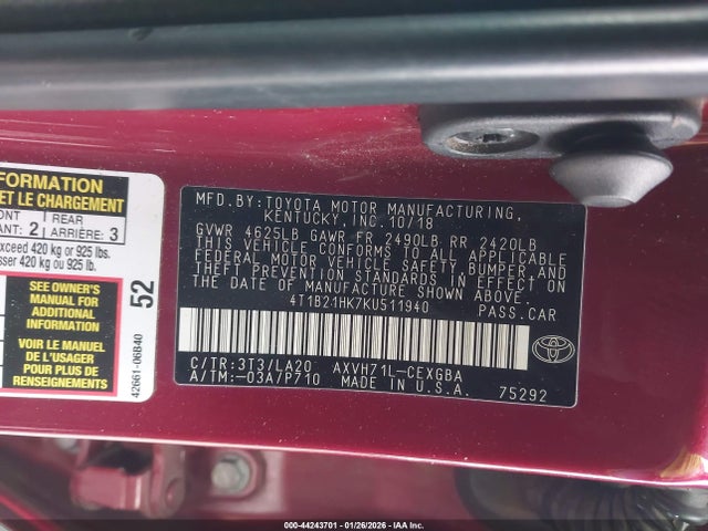 4T1B21HK7KU511940 Toyota Camry Hybrid Xle