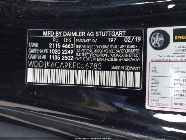 WDDJK6GA9KF056783 Mercedes-Benz SL 450