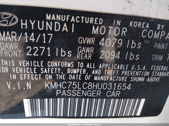 KMHC75LC8HU031654 Hyundai Ioniq Hybrid Sel