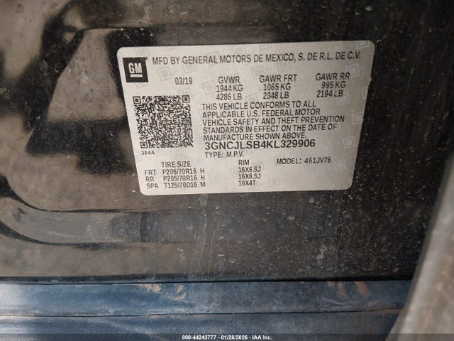 Chevrolet Trax Lt 2019 3GNCJLSB4KL329906 Image 9